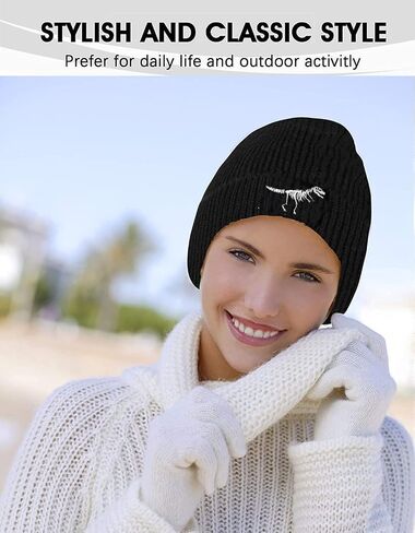 LOKIDVE Men Women Winter Embroidered Cuff Beanie Hat Knit Skull Cap in Kuwait