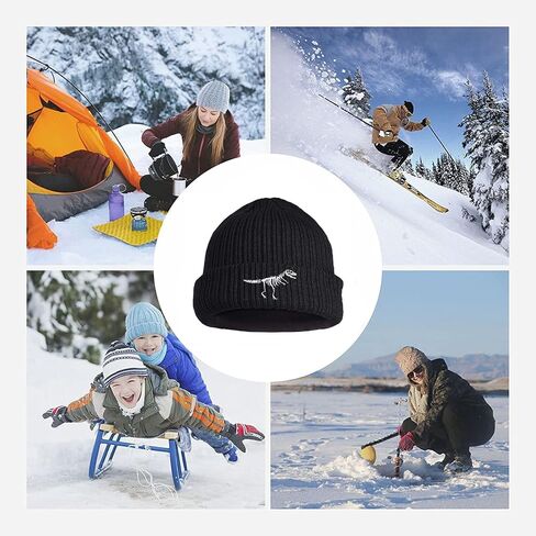 LOKIDVE Men Women Winter Embroidered Cuff Beanie Hat Knit Skull Cap in Kuwait