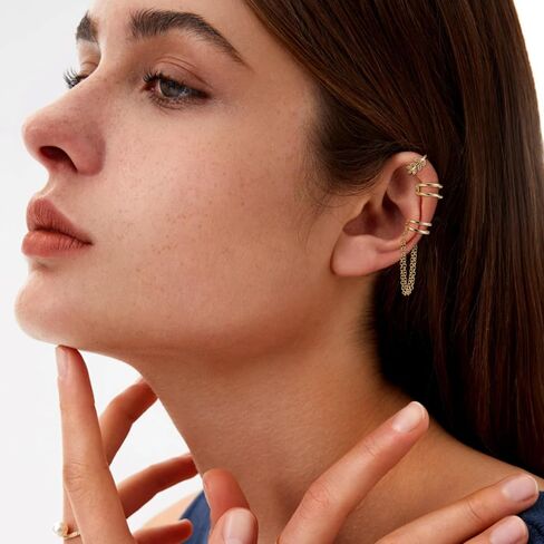FIBO STEEL Ear Cuffs for Women 14K Gold Plated Cuff Earrings for non Pierced Gold Ear Cuffs Chain Ear Clips Jewelry 6Pcs in Saudi Arabia