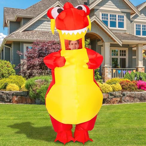 COMIN Inflatable Dinosaur Costume Adult Blow Up Costume Red Full Body for Halloween Party in Kuwait
