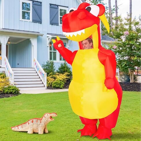 COMIN Inflatable Dinosaur Costume Adult Blow Up Costume Red Full Body for Halloween Party in Kuwait