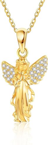 ELFRONT 14K الذهب Guardian Angel قلادة 14K الصلبة الذهب الأصفر مويسانيتي أجنحة الملاك قلادة قلادة الذهب الملاك مجوهرات للنساء الفتيات in Kuwait