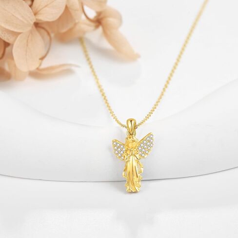 ELFRONT 14K الذهب Guardian Angel قلادة 14K الصلبة الذهب الأصفر مويسانيتي أجنحة الملاك قلادة قلادة الذهب الملاك مجوهرات للنساء الفتيات in Kuwait