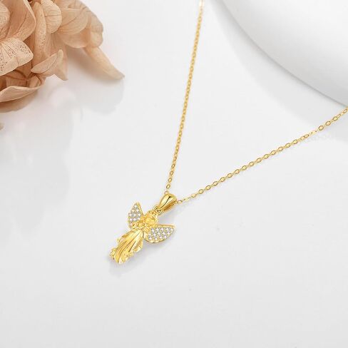 ELFRONT 14K الذهب Guardian Angel قلادة 14K الصلبة الذهب الأصفر مويسانيتي أجنحة الملاك قلادة قلادة الذهب الملاك مجوهرات للنساء الفتيات in Kuwait