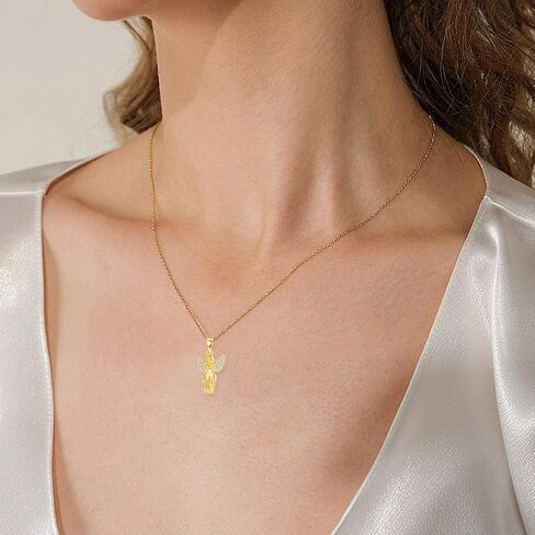 ELFRONT 14K الذهب Guardian Angel قلادة 14K الصلبة الذهب الأصفر مويسانيتي أجنحة الملاك قلادة قلادة الذهب الملاك مجوهرات للنساء الفتيات in Kuwait