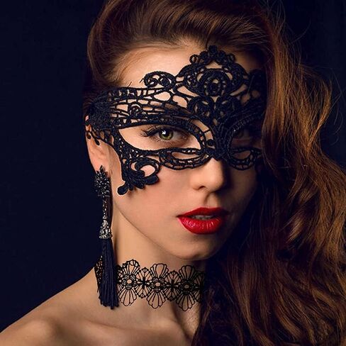 قناع تنكري فينيسي فاخر من الدانتيل الأسود والذهبي، مع 2 طوق من الدانتيل الأبيض والأسود من أجل فستان فاخر لعيد الميلاد وعيد الهالوين والحفلات التنكرية للفتيات والنساء (4 مجموعات) ... in Kuwait