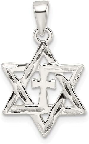 Auriga Fine Jewelry 925 Sterling Silver and Diamond Cut Star of David Cross Pendant for Women (L-24.87mm, W-14.83mm), AFJ-QG-QC11239 in Saudi Arabia