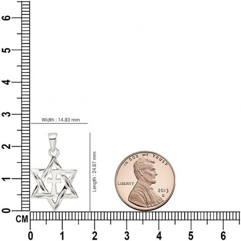 Auriga Fine Jewelry 925 Sterling Silver and Diamond Cut Star of David Cross Pendant for Women (L-24.87mm, W-14.83mm), AFJ-QG-QC11239 in Saudi Arabia