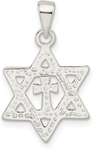 Auriga Fine Jewelry 925 Sterling Silver and Diamond Cut Star of David Cross Pendant for Women (L-24.87mm, W-14.83mm), AFJ-QG-QC11239 in Saudi Arabia