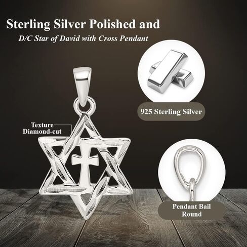 Auriga Fine Jewelry 925 Sterling Silver and Diamond Cut Star of David Cross Pendant for Women (L-24.87mm, W-14.83mm), AFJ-QG-QC11239 in Saudi Arabia