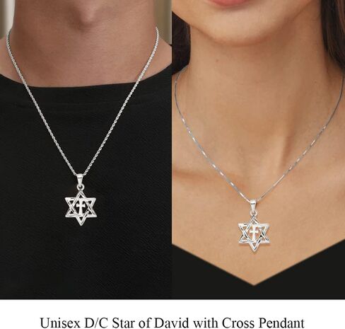 Auriga Fine Jewelry 925 Sterling Silver and Diamond Cut Star of David Cross Pendant for Women (L-24.87mm, W-14.83mm), AFJ-QG-QC11239 in Saudi Arabia