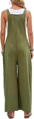 FuraHa Women's Cotton Linen Overalls Rompers Baggy Casual Loose Sleeveless Bib Wide Leg Long Pant Jumpsuit with Pockets in Kuwait
