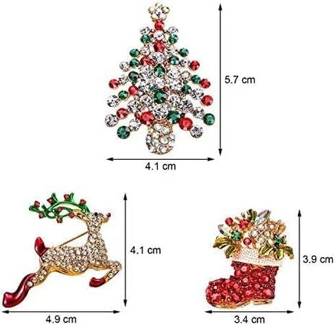 6 Pieces Rhinestone Crystal Christmas Brooch, Fashion Elegant Christmas Brooch Pins for Xmas Holiday Party Celebration, Snowflake, Penguin, Bell Bow Knot, Reindeer, Boots and Christmas Tree in Saudi Arabia