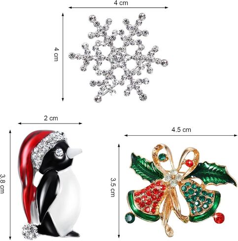 6 Pieces Rhinestone Crystal Christmas Brooch, Fashion Elegant Christmas Brooch Pins for Xmas Holiday Party Celebration, Snowflake, Penguin, Bell Bow Knot, Reindeer, Boots and Christmas Tree in Saudi Arabia