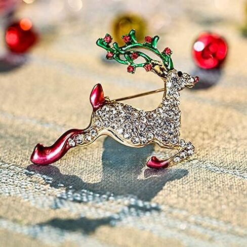 6 Pieces Rhinestone Crystal Christmas Brooch, Fashion Elegant Christmas Brooch Pins for Xmas Holiday Party Celebration, Snowflake, Penguin, Bell Bow Knot, Reindeer, Boots and Christmas Tree in Saudi Arabia