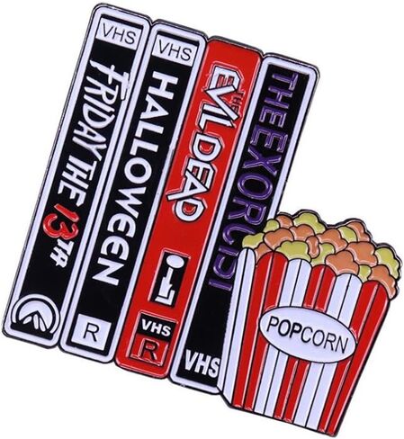 لاتيناي التلبيب دبابيس الكرتون المينا بروش دبوس شارات شريط فيديو خمر VHS والفشار فيلم الرعب شارة نعمة جمع الهدايا in Kuwait
