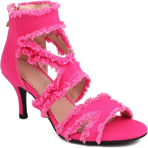 Women's Denim High Heeled Sandals Comfortable Open Toe Ankle Strap Stiletto | blue jeans fashion women shoes,denim tassel,zipper closure,kitten heel,soft cushion in Saudi Arabia