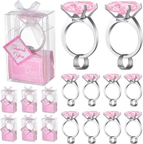 50 سلسلة مفاتيح على شكل خاتم ألماس مناسبة لهدايا الزفاف وهدايا الزفاف والديكورات وهدايا تعميد الأطفال والهدايا التذكارية (وردي) in Kuwait