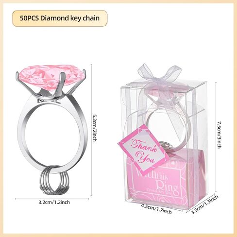 50 سلسلة مفاتيح على شكل خاتم ألماس مناسبة لهدايا الزفاف وهدايا الزفاف والديكورات وهدايا تعميد الأطفال والهدايا التذكارية (وردي) in Kuwait