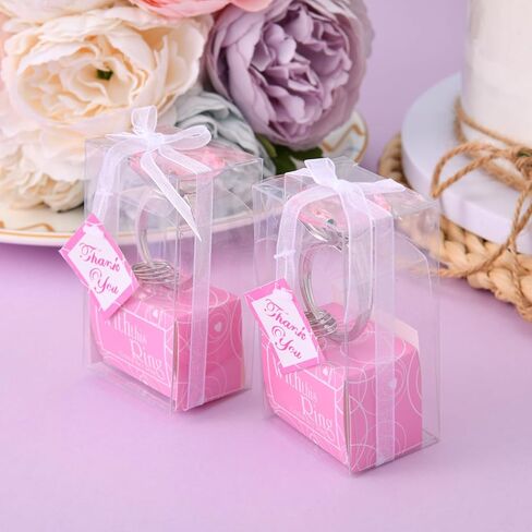 50 سلسلة مفاتيح على شكل خاتم ألماس مناسبة لهدايا الزفاف وهدايا الزفاف والديكورات وهدايا تعميد الأطفال والهدايا التذكارية (وردي) in Kuwait