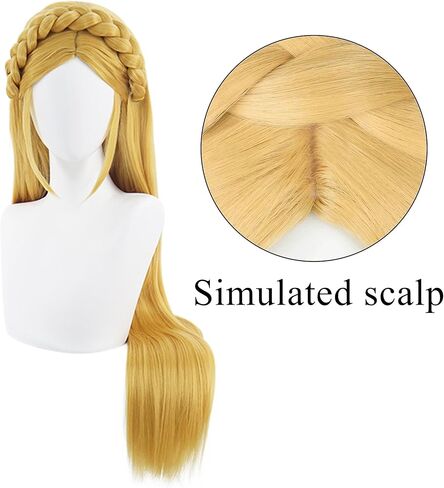 شعر مستعار كوزريا للهالوين مع آذان قزم للنساء شعر مستعار طويل أشقر مضفر من الرسوم المتحركة لحفلات الهالوين in Kuwait