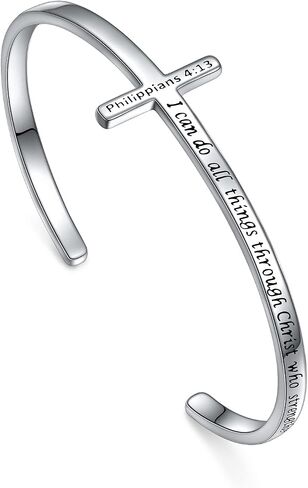 DAOCHONG Sterling Silver Sideways Cross Bangle Faith Hope Love Cross Bangle Engraved Bracelet Love Heart Circle Bangle Bracelets for Women Sister Girlfriend Gift in Kuwait