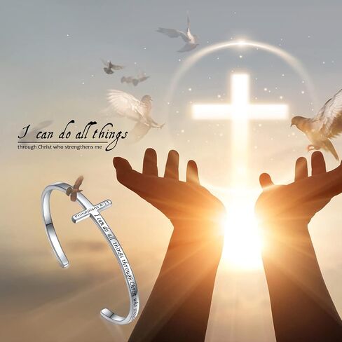 DAOCHONG Sterling Silver Sideways Cross Bangle Faith Hope Love Cross Bangle Engraved Bracelet Love Heart Circle Bangle Bracelets for Women Sister Girlfriend Gift in Kuwait
