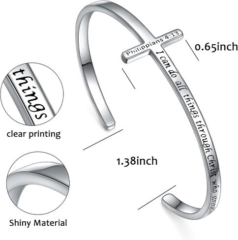 DAOCHONG Sterling Silver Sideways Cross Bangle Faith Hope Love Cross Bangle Engraved Bracelet Love Heart Circle Bangle Bracelets for Women Sister Girlfriend Gift in Kuwait