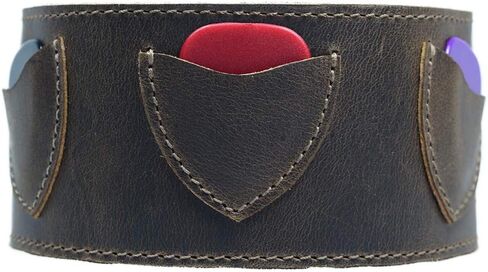 هايد اند درينك, سوار معصم من الجلد للجيتار / سوار / حامل / حافظة ريشة / افكار هدايا للموسيقيين، صناعة يدوية تتضمن ضمان لمدة 101 سنة: بني بوربون, بني, فريدة من نوعها وريفية in Kuwait