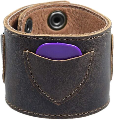 هايد اند درينك, سوار معصم من الجلد للجيتار / سوار / حامل / حافظة ريشة / افكار هدايا للموسيقيين، صناعة يدوية تتضمن ضمان لمدة 101 سنة: بني بوربون, بني, فريدة من نوعها وريفية in Kuwait