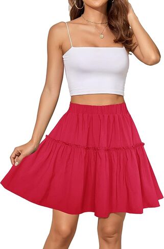 Afibi Women's Summer High Waist Floral Layered Ruffle Pleated Beach Mini Skirt in Kuwait