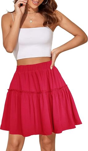 Afibi Women's Summer High Waist Floral Layered Ruffle Pleated Beach Mini Skirt in Kuwait
