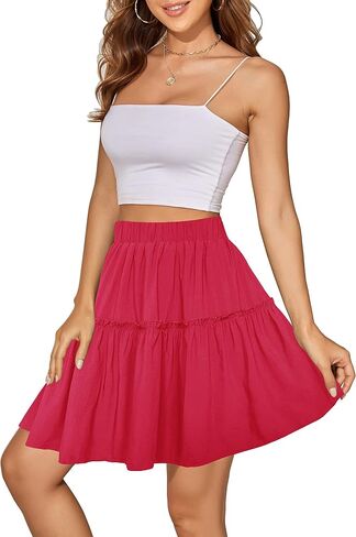 Afibi Women's Summer High Waist Floral Layered Ruffle Pleated Beach Mini Skirt in Kuwait