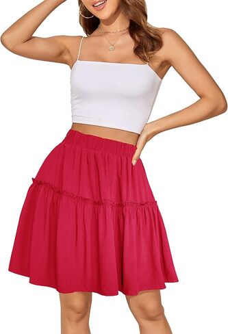 Afibi Women's Summer High Waist Floral Layered Ruffle Pleated Beach Mini Skirt in Kuwait