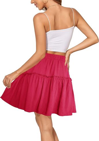 Afibi Women's Summer High Waist Floral Layered Ruffle Pleated Beach Mini Skirt in Kuwait