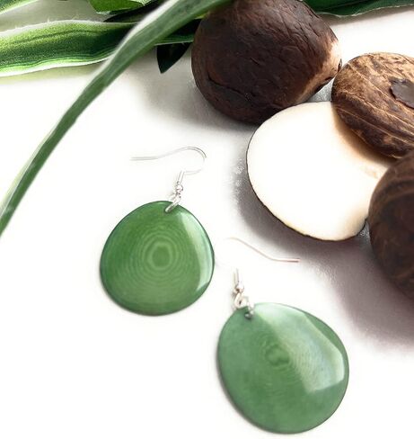 Tagua Earrings in Olive Green, Vegetable Ivory Dangle Earrings TAG272, Organic Earrings, Tagua Earrings in Green in Saudi Arabia