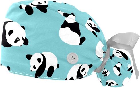 FFLOWER Working Caps with Button Cute Panda Blue Pattern Ponytail Holder Tie Back Hat for Women Long Hair in Kuwait