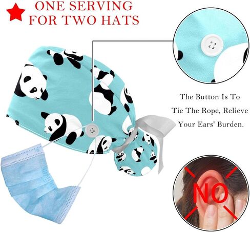 FFLOWER Working Caps with Button Cute Panda Blue Pattern Ponytail Holder Tie Back Hat for Women Long Hair in Kuwait