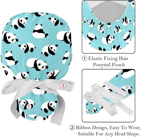 FFLOWER Working Caps with Button Cute Panda Blue Pattern Ponytail Holder Tie Back Hat for Women Long Hair in Kuwait
