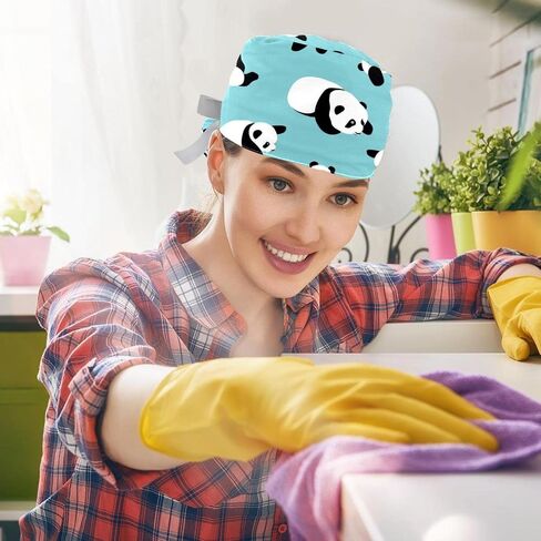 FFLOWER Working Caps with Button Cute Panda Blue Pattern Ponytail Holder Tie Back Hat for Women Long Hair in Kuwait