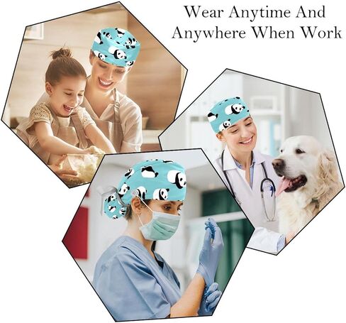 FFLOWER Working Caps with Button Cute Panda Blue Pattern Ponytail Holder Tie Back Hat for Women Long Hair in Kuwait