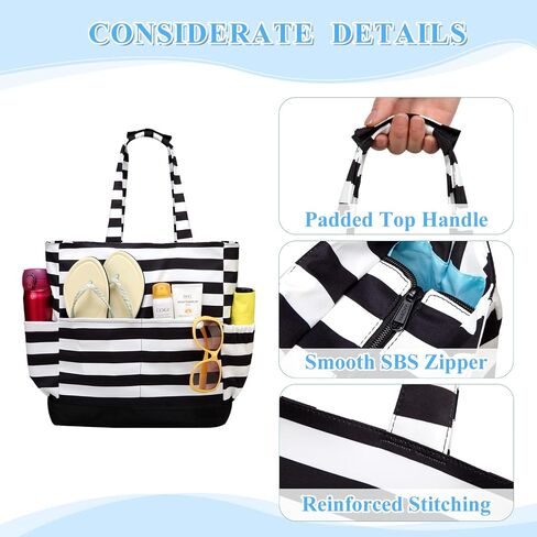 VASCHY Beach Bag for Women, Large Waterproof Sandproof Fold-able Packable Pool Tote Bag w Zipper/Pockets in Kuwait