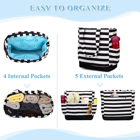VASCHY Beach Bag for Women, Large Waterproof Sandproof Fold-able Packable Pool Tote Bag w Zipper/Pockets in Kuwait