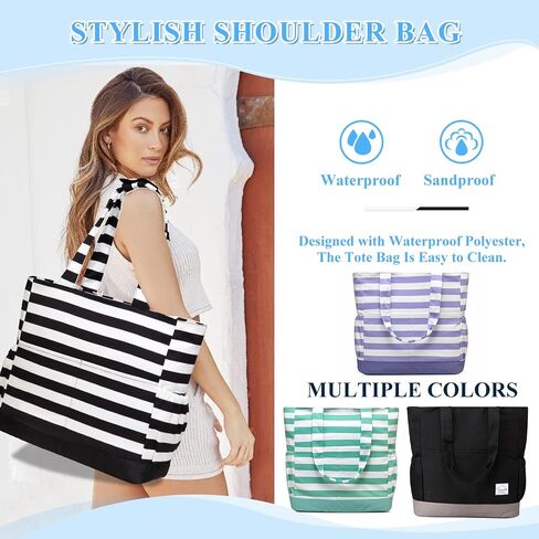 VASCHY Beach Bag for Women, Large Waterproof Sandproof Fold-able Packable Pool Tote Bag w Zipper/Pockets in Kuwait