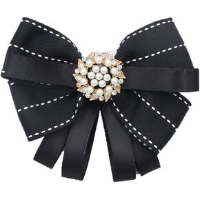 FASELE Pearl Bow Brooch Pre Tied Neck Tie Brooch Pin Clip Ribbon Plaid Bow Tie for Women Wedding Party in Saudi Arabia