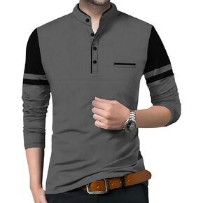 TRIPR Men's Cotton Henley Full Sleeve Cotton T-Shirt-Solid Color Long Sleeve Tee for Men