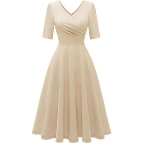 فستان Dressystar للسيدات لوصيفات العروس وحفلات الكوكتيل وحفلات الكوكتيل متوسطة الطول على شكل حرف A متقاطعة ورقبة على شكل حرف V فستان متأرجح
