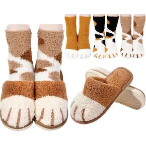 Hicarer 4 زوج من النعال النسائية مخلب القط غامض باو الجوارب مجموعة دافئة لطيف جوارب بصور حيوانات النعال عيد الميلاد الشتاء هدية in Kuwait