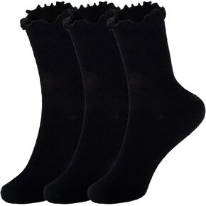 Joyingtwo Womens Ruffle Socks High Ankle Socks Cute Lettuce Trim Socks Solid Color Casual Socks