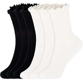 Joyingtwo Womens Ruffle Socks High Ankle Socks Cute Lettuce Trim Socks Solid Color Casual Socks in Kuwait